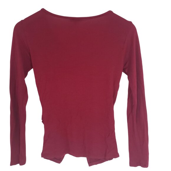 Vintage Y2K Top Chic Red Long Sleeve V-Neck Ruched Stretch Blouse Size L Party - Picture 2 of 4